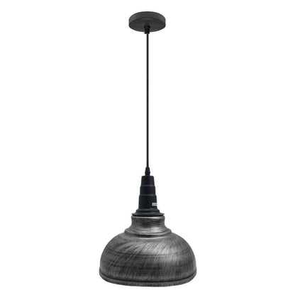 Vintage Industrial Pendant Light – Dome, Barn or Wide Shade, 20 Finishes, E27 - Black, Curved Dome 29 cm Brushed Silver, Without Bulb