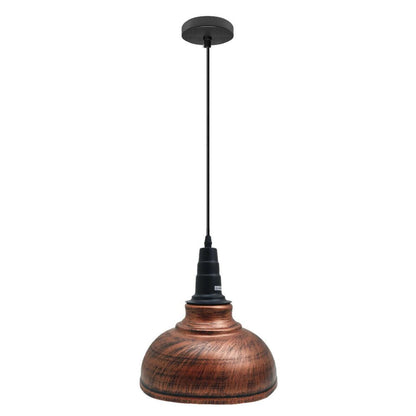 Vintage Industrial Pendant Light – Dome, Barn or Wide Shade, 20 Finishes, E27 - Black, Curved Dome 29 cm Rustic Red, Without Bulb
