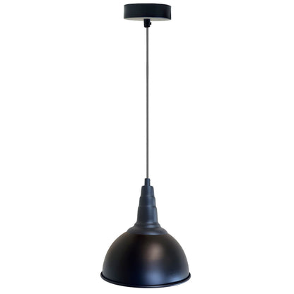 Vintage Industrial Pendant Light – Dome, Barn or Wide Shade, 20 Finishes, E27 - Black, Dome 21 cm Black, Without Bulb