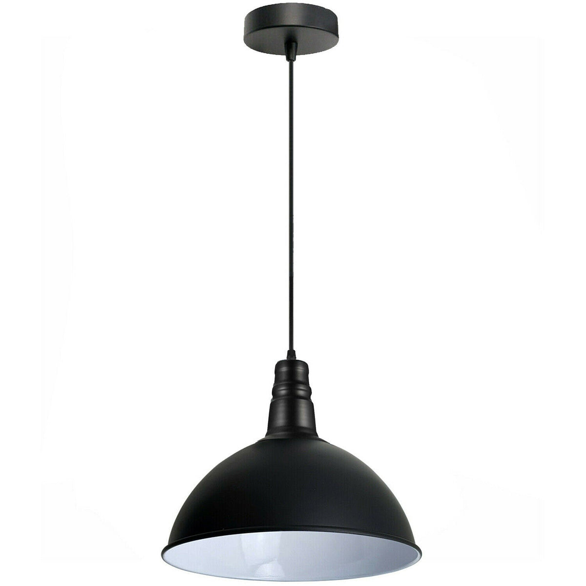Vintage Industrial Pendant Light – Dome, Barn or Wide Shade, 20 Finishes, E27 - Black, Dome 30 cm Black & White Inner, Without Bulb