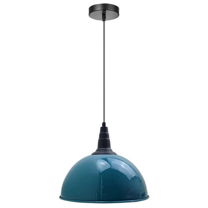 Vintage Industrial Pendant Light – Dome, Barn or Wide Shade, 20 Finishes, E27 - Black, Dome 30 cm Cyan Blue, Without Bulb