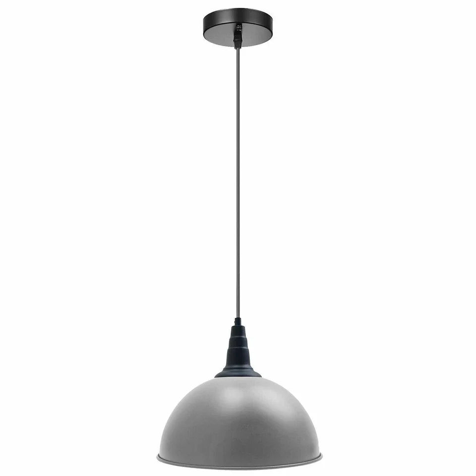 Vintage Industrial Pendant Light – Dome, Barn or Wide Shade, 20 Finishes, E27 - Black, Dome 30 cm Grey, Without Bulb