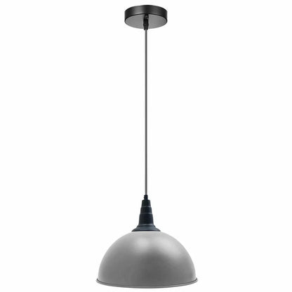 Vintage Industrial Pendant Light – Dome, Barn or Wide Shade, 20 Finishes, E27 - Black, Dome 30 cm Grey, Without Bulb