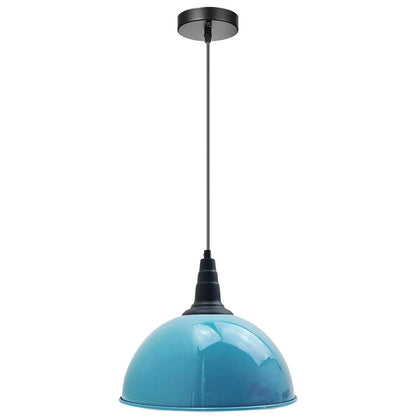 Vintage Industrial Pendant Light – Dome, Barn or Wide Shade, 20 Finishes, E27 - Black, Dome 30 cm Light Blue, Without Bulb
