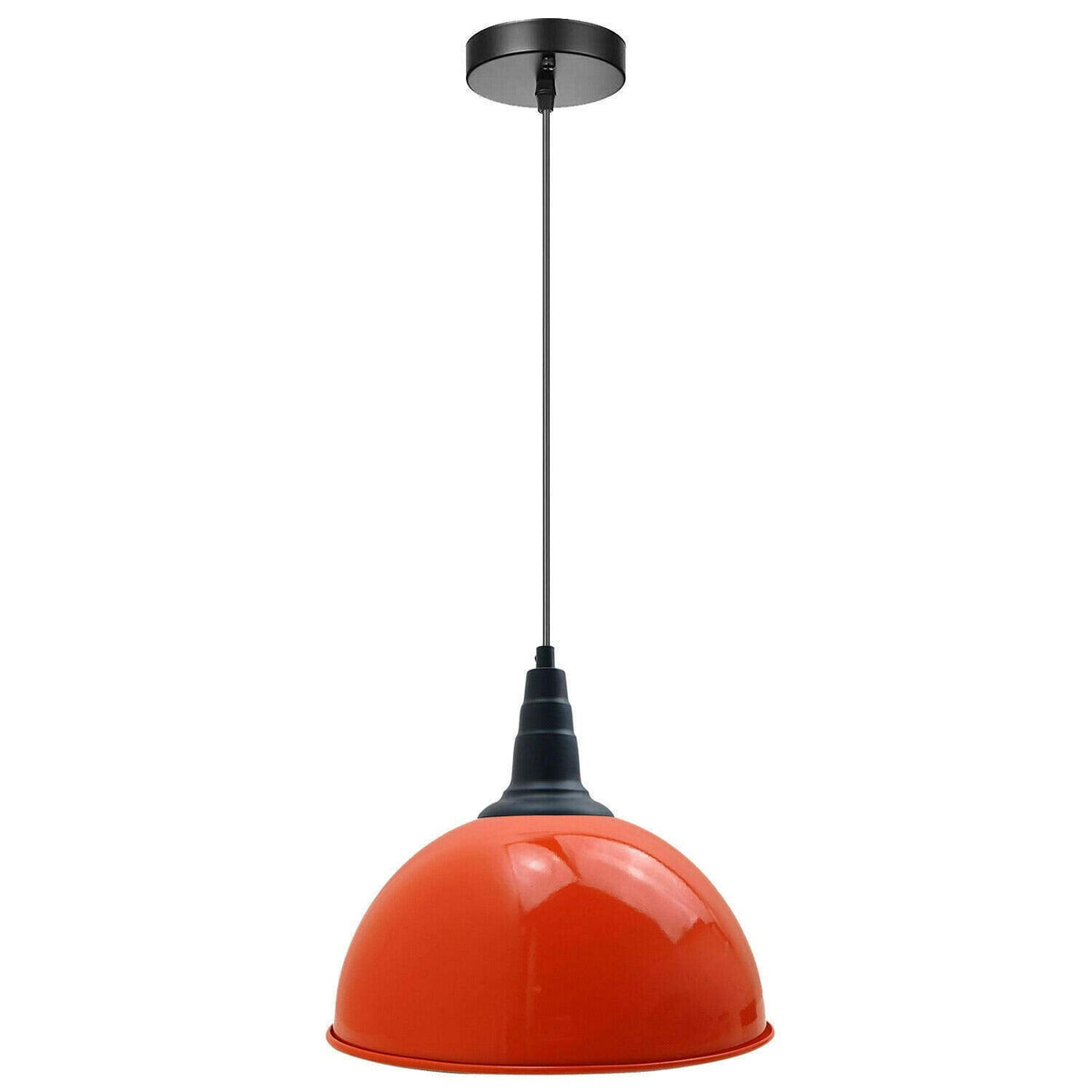 Vintage Industrial Pendant Light – Dome, Barn or Wide Shade, 20 Finishes, E27 - Black, Dome 30 cm Orange, Without Bulb