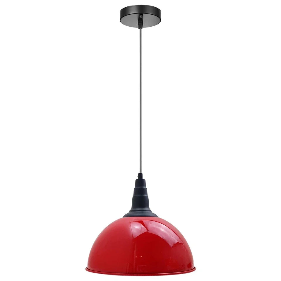 Vintage Industrial Pendant Light – Dome, Barn or Wide Shade, 20 Finishes, E27 - Black, Dome 30 cm Red, Without Bulb
