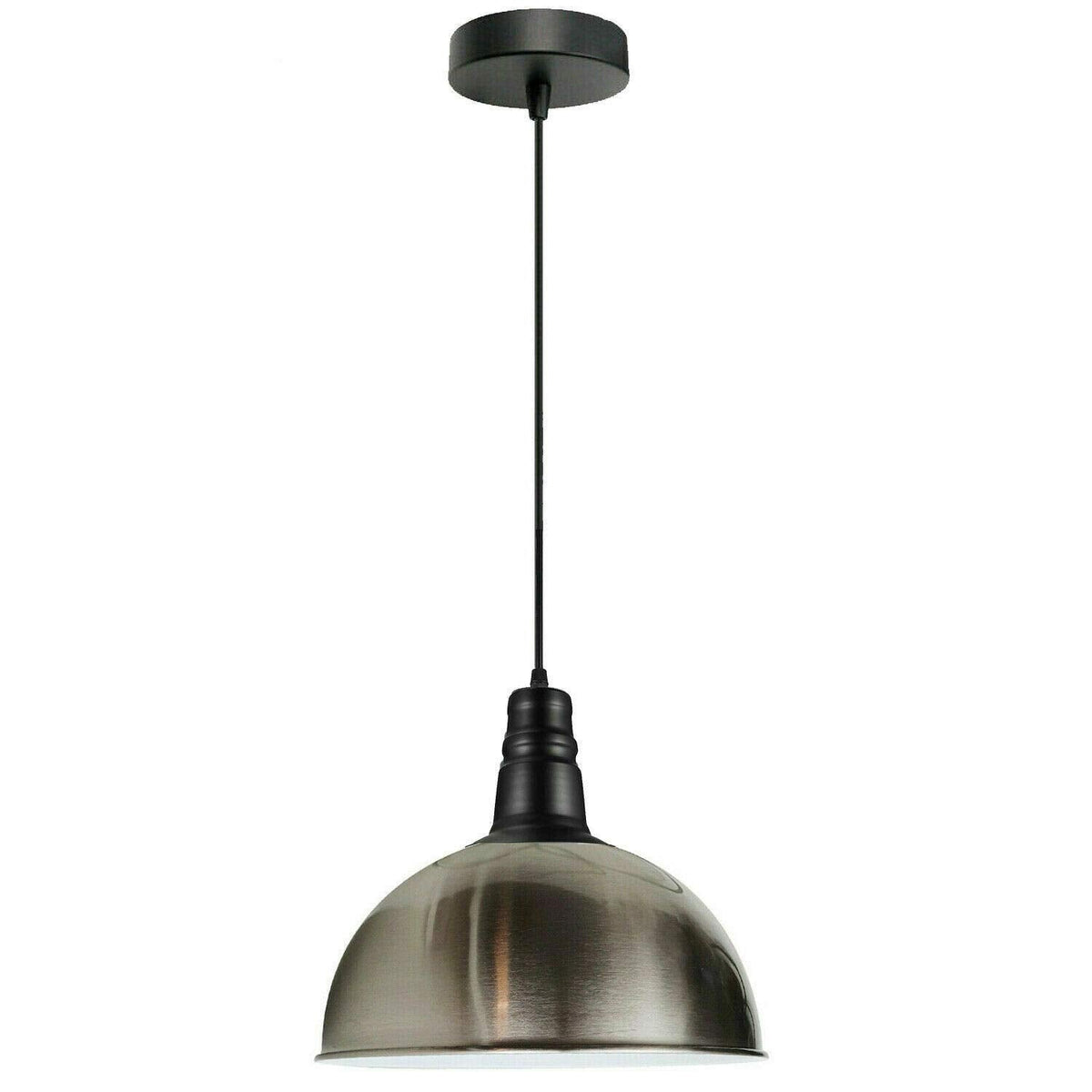 Vintage Industrial Pendant Light – Dome, Barn or Wide Shade, 20 Finishes, E27 - Black, Dome 30 cm Satin Nickel, Without Bulb