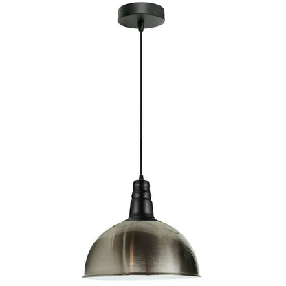 Vintage Industrial Pendant Light – Dome, Barn or Wide Shade, 20 Finishes, E27 - Black, Dome 30 cm Satin Nickel, Without Bulb