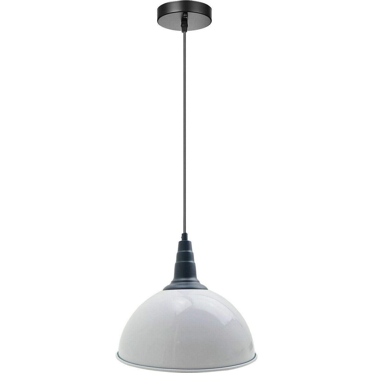 Vintage Industrial Pendant Light – Dome, Barn or Wide Shade, 20 Finishes, E27 - Black, Dome 30 cm White, Without Bulb