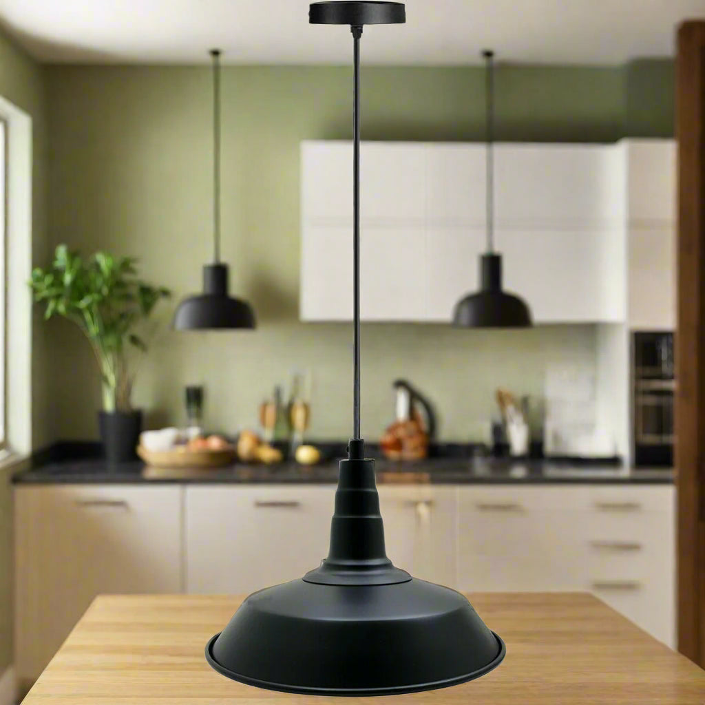 Vintage Industrial Pendant Light – Dome, Barn or Wide Shade, 20 Finishes, E27 - Black, Barn 26 cm Black, Without Bulb
