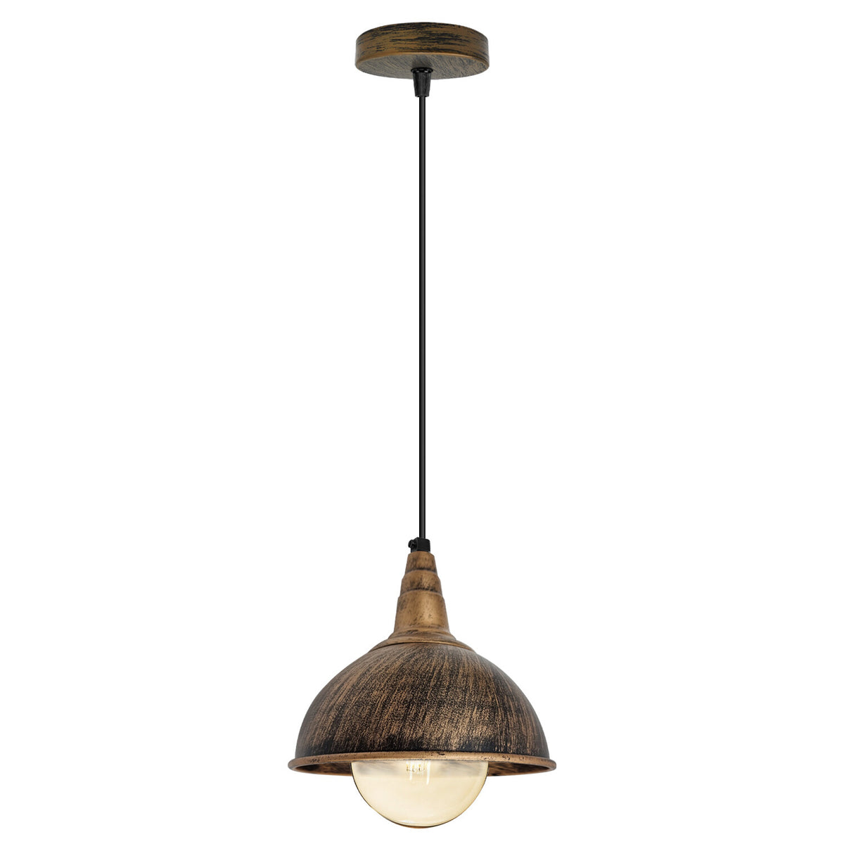 Vintage Industrial Pendant Light – Dome, Barn or Wide Shade, 20 Finishes, E27 - Brushed Copper, Dome 21 cm Brushed Copper, G95 LED Bulb 4W