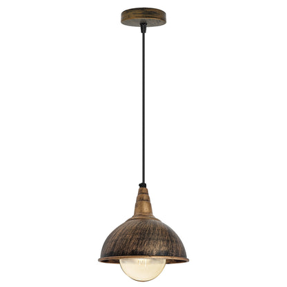 Vintage Industrial Pendant Light – Dome, Barn or Wide Shade, 20 Finishes, E27 - Brushed Copper, Dome 21 cm Brushed Copper, G95 LED Bulb 4W