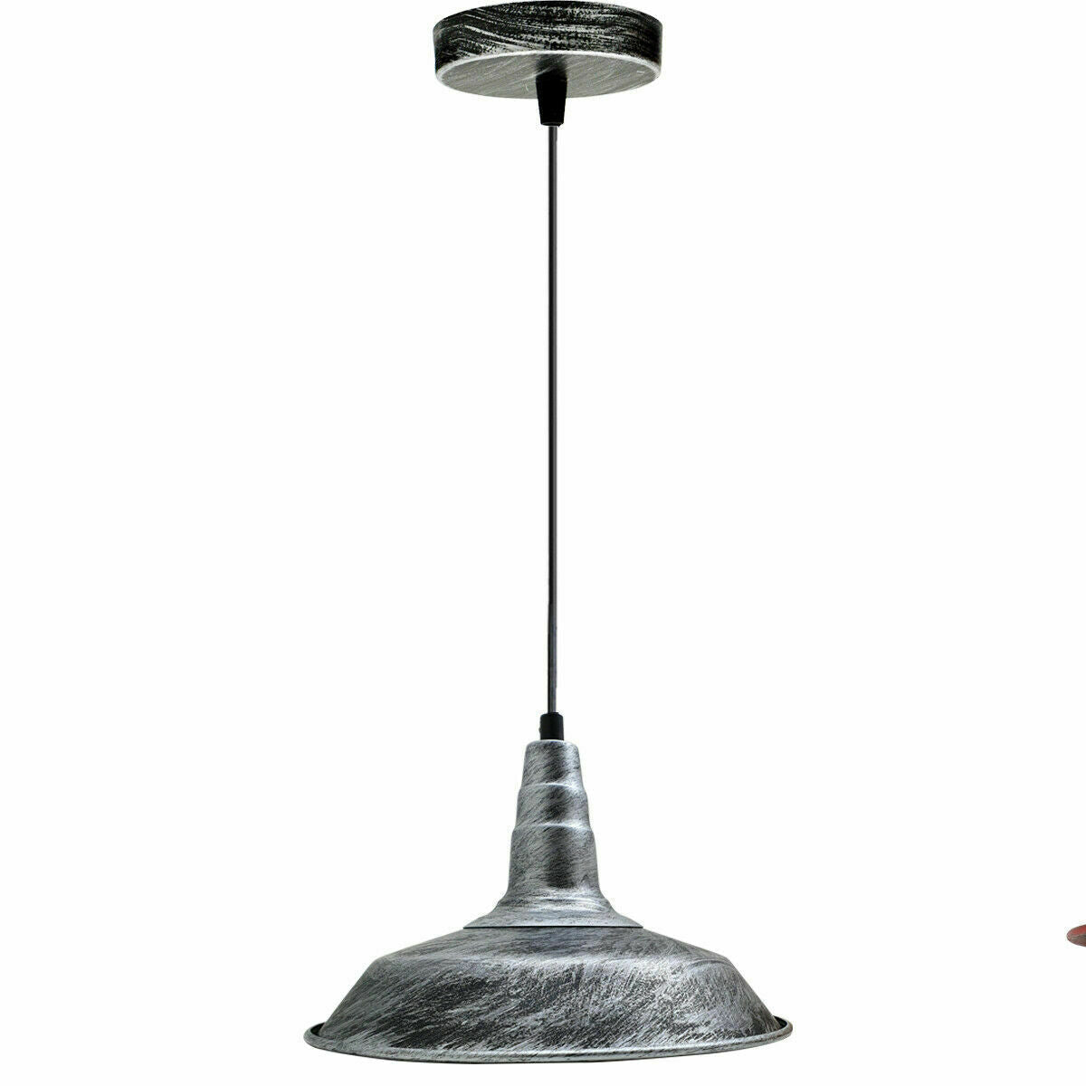 Vintage Industrial Pendant Light – Dome, Barn or Wide Shade, 20 Finishes, E27 - Brushed Silver, Wide Flat 36 cm Brushed Silver, Without Bulb