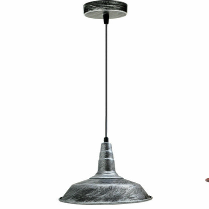 Vintage Industrial Pendant Light – Dome, Barn or Wide Shade, 20 Finishes, E27 - Brushed Silver, Wide Flat 36 cm Brushed Silver, Without Bulb
