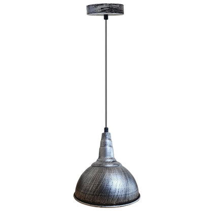 Vintage Industrial Pendant Light – Dome, Barn or Wide Shade, 20 Finishes, E27 - Brushed Silver, Dome 21 cm Brushed Silver, Without Bulb