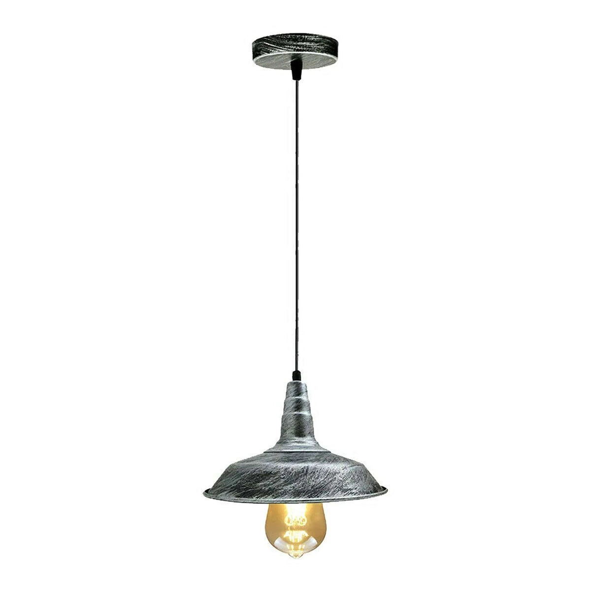 Vintage Industrial Pendant Light – Dome, Barn or Wide Shade, 20 Finishes, E27 - Brushed Silver, Barn 26 cm Brushed Silver, Without Bulb