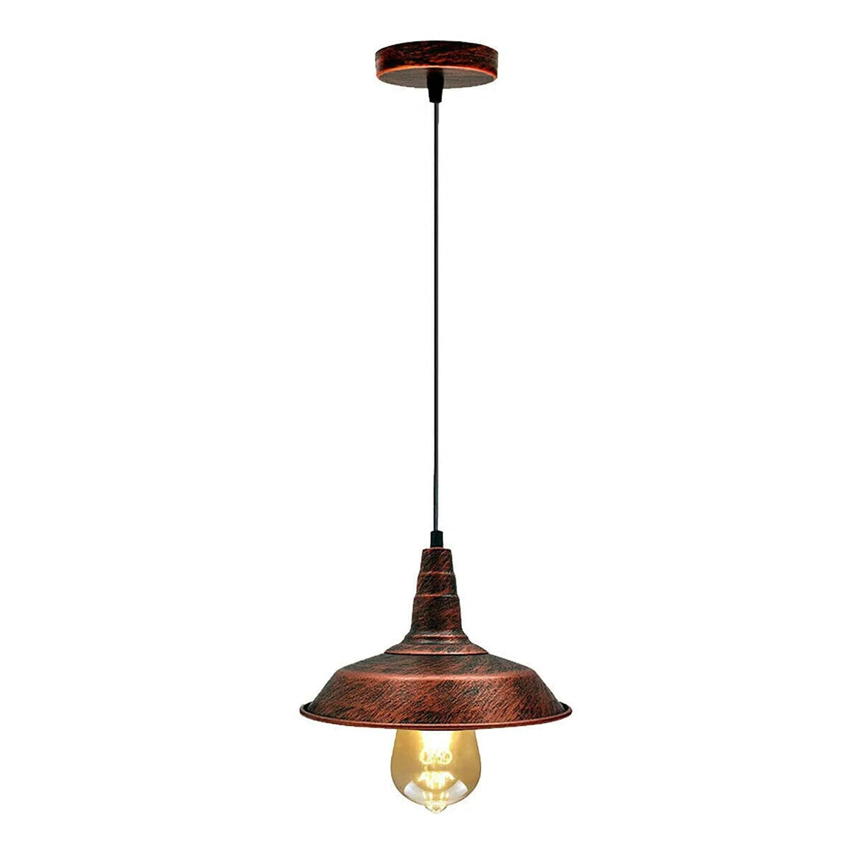 Vintage Industrial Pendant Light – Dome, Barn or Wide Shade, 20 Finishes, E27 - Rustic Red, Barn 26 cm Rustic Red, Without Bulb