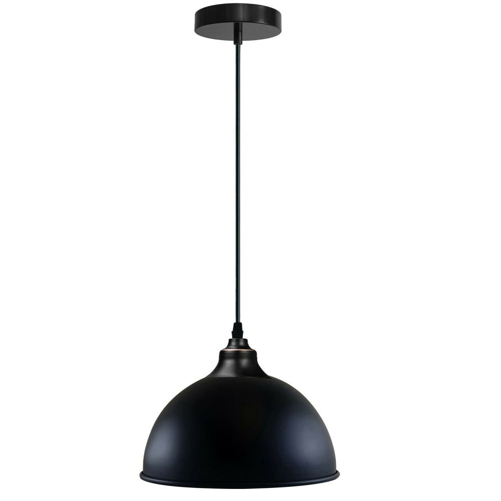 Vintage Pendant Light – Metal Dome or Cone Shade, 6 Finishes, E27 - Black & Gold Line, Dome 21 cm Black & Gold, Without Bulb
