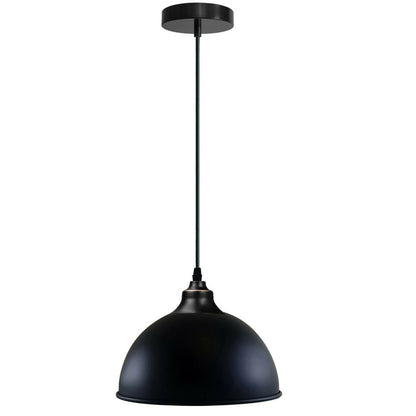 Vintage Pendant Light – Metal Dome or Cone Shade, 6 Finishes, E27 - Black & Gold Line, Dome 21 cm Black & Gold, Without Bulb