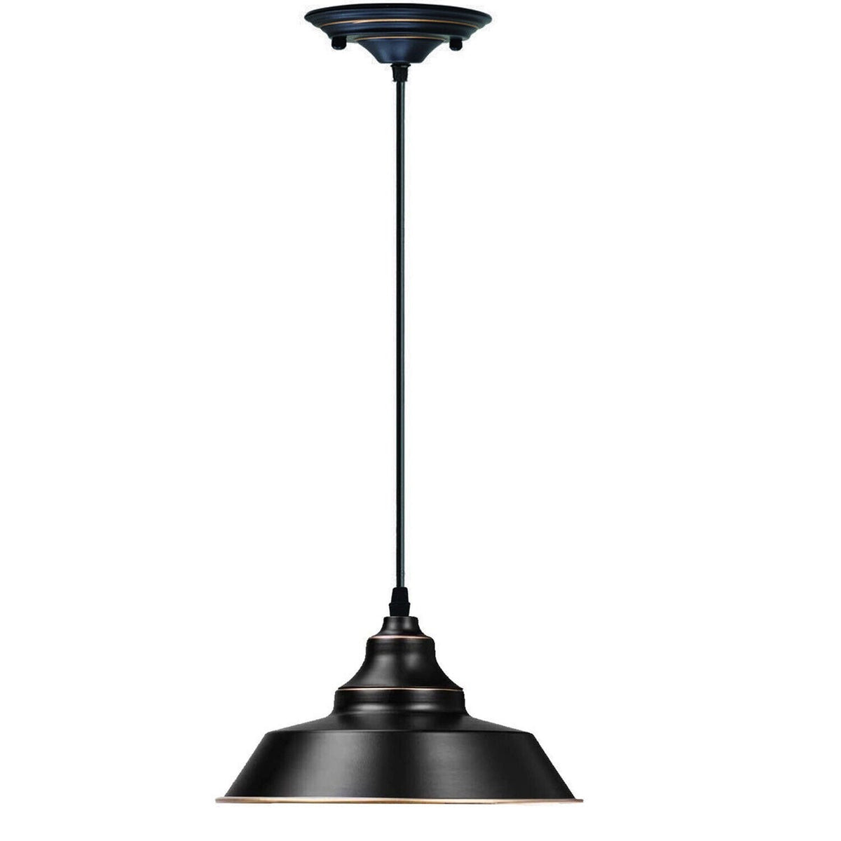 Vintage Pendant Light – Metal Dome or Cone Shade, 6 Finishes, E27 - Black & Gold Line, Vintage Dome 22 cm Black & Gold Line, Without Bulb