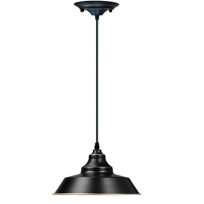 Vintage Pendant Light – Metal Dome or Cone Shade, 6 Finishes, E27 - Black & Gold Line, Vintage Dome 22 cm Black & Gold Line, Without Bulb