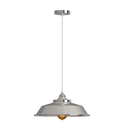Vintage Pendant Light – Metal Dome or Cone Shade, 6 Finishes, E27 - Chrome, Vintage Dome 22 cm Chrome, Without Bulb