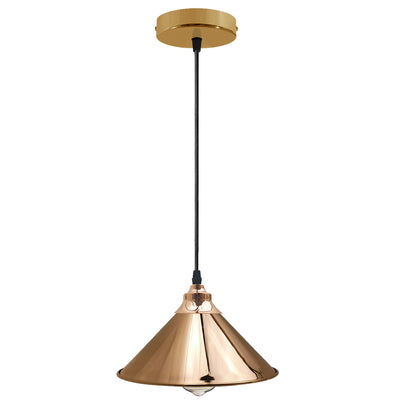 Vintage Pendant Light – Metal Dome or Cone Shade, 6 Finishes, E27 - French Gold, Flat Cone 22 cm French Gold, ST64 LED Bulb 4W