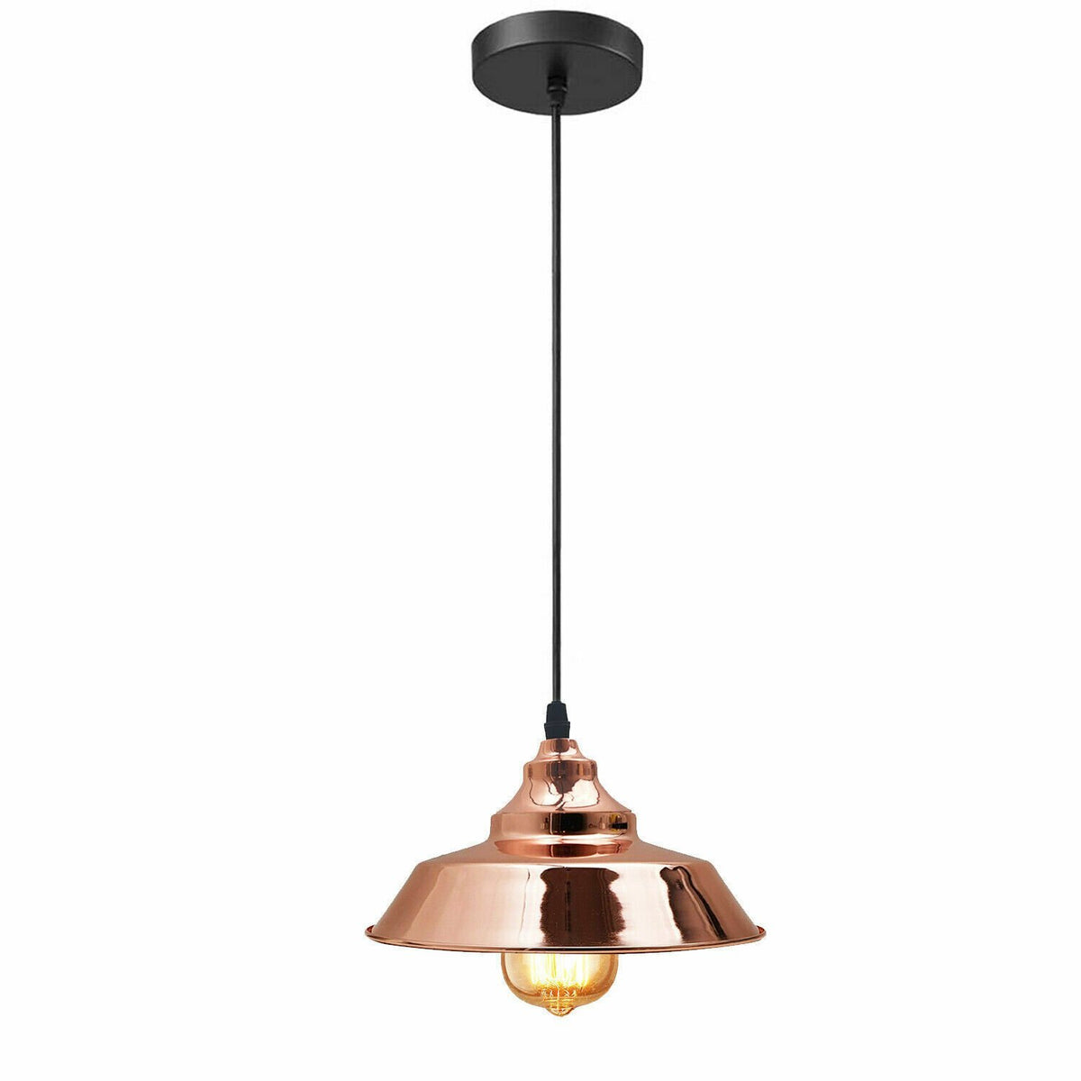 Vintage Pendant Light – Metal Dome or Cone Shade, 6 Finishes, E27 - Rose Gold, Vintage Dome 22 cm Rose Gold, Without Bulb
