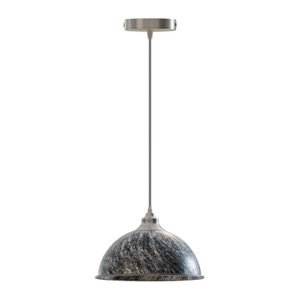 Vintage Pendant Light – Metal Dome or Cone Shade, 6 Finishes, E27 - Satin Nickel, Dome 21 cm Brushed Silver, Without Bulb