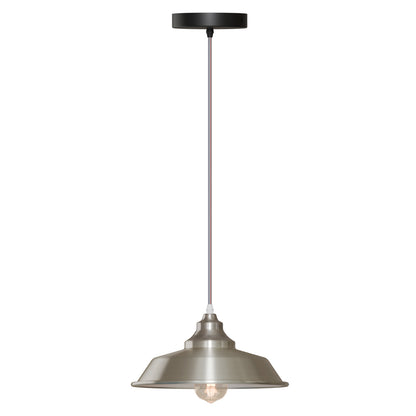 Vintage Pendant Light – Metal Dome or Cone Shade, 6 Finishes, E27 - Satin Nickel, Vintage Dome 22 cm Satin Nickel, Without Bulb
