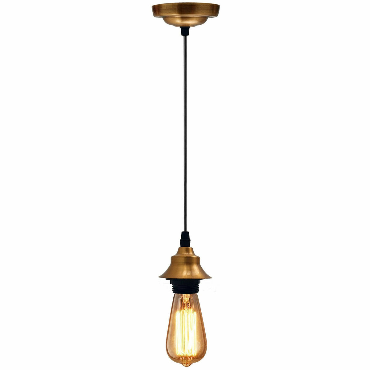 Vintage Pendant Light – Metal Dome or Cone Shade, 6 Finishes, E27 - Yellow Brass, No Shade, Without Bulb