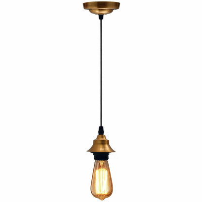 Vintage Pendant Light – Metal Dome or Cone Shade, 6 Finishes, E27 - Yellow Brass, No Shade, Without Bulb