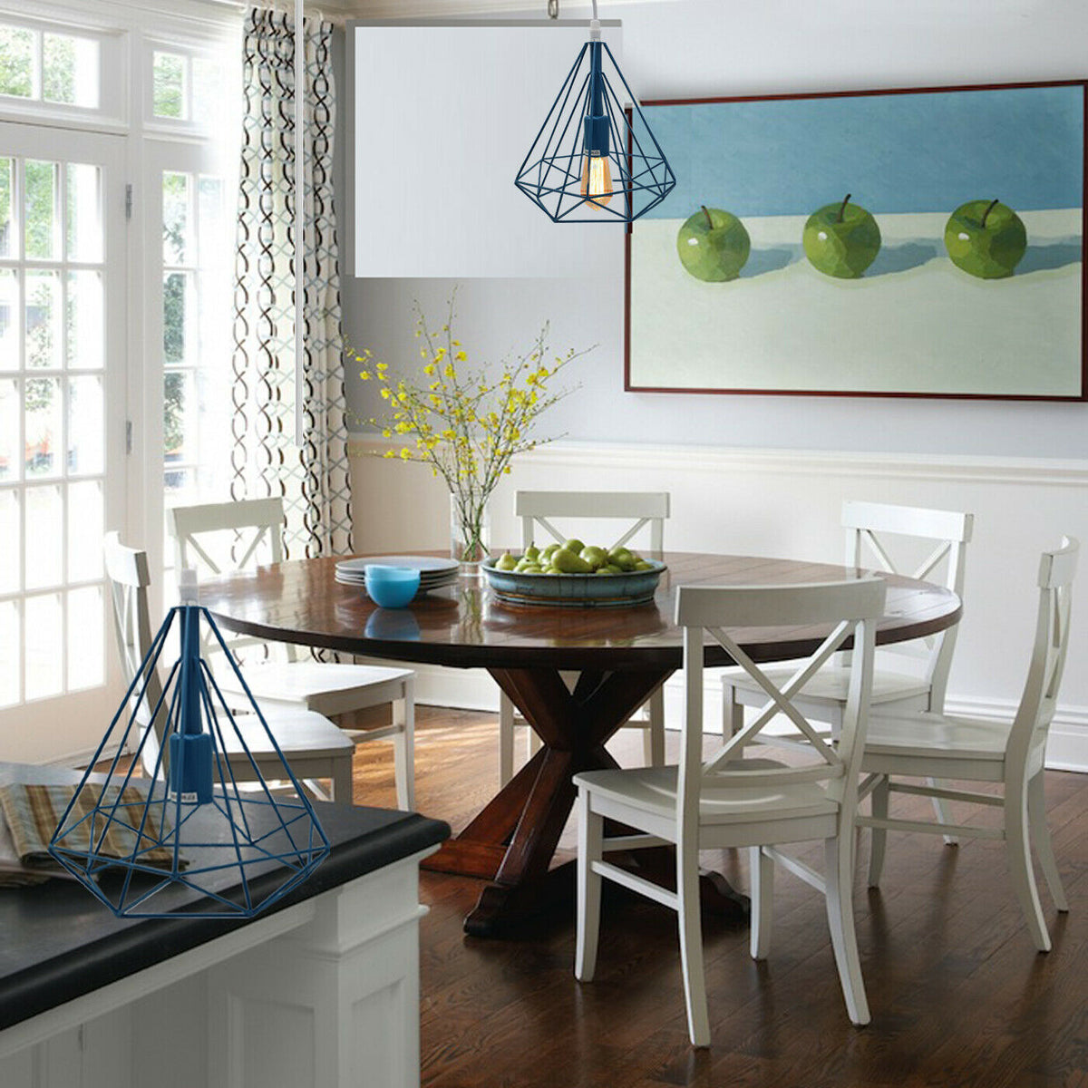 Geometric Diamond Cage Pendant Light – Coloured Holder & Cage, E27 - photo 4