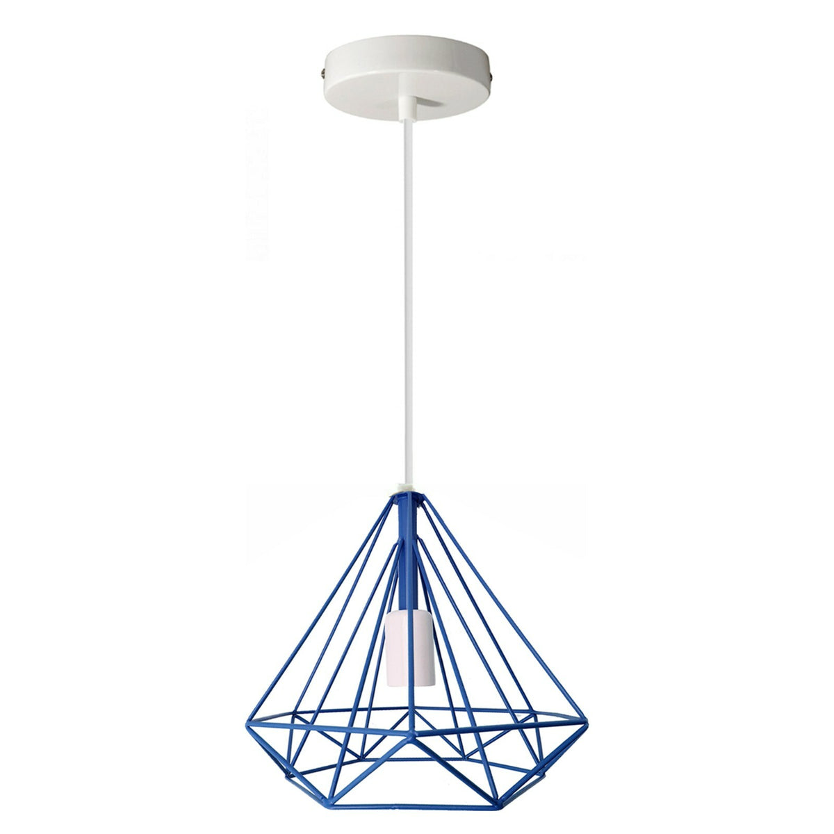 Geometric Diamond Cage Pendant Light – Coloured Holder & Cage, E27 - Blue, Geometric Cage Blue, ST64 LED Bulb 4W