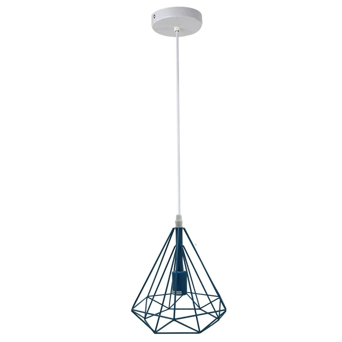 Geometric Diamond Cage Pendant Light – Coloured Holder & Cage, E27 - Blue, Geometric Cage Blue, Without Bulb