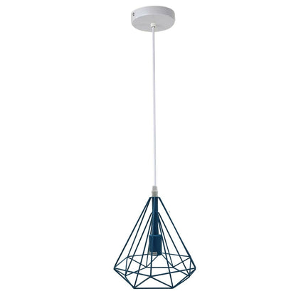 Geometric Diamond Cage Pendant Light – Coloured Holder & Cage, E27 - Blue, Geometric Cage Blue, Without Bulb