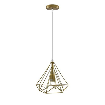 Geometric Diamond Cage Pendant Light – Coloured Holder & Cage, E27 - Gold, Geometric Cage Gold, Without Bulb