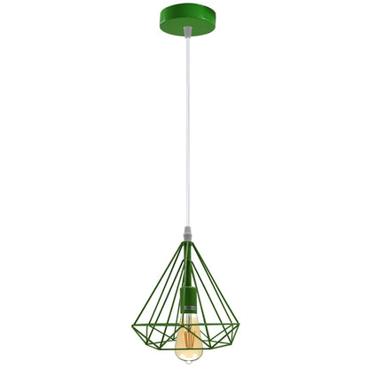 Geometric Diamond Cage Pendant Light – Coloured Holder & Cage, E27 - Green, Geometric Cage Green, Without Bulb