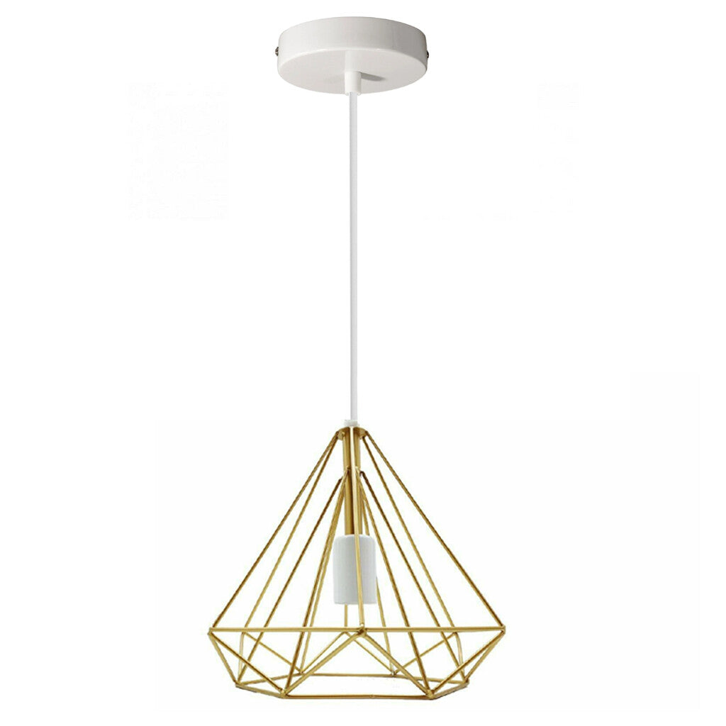 Geometric Diamond Cage Pendant Light – Coloured Holder & Cage, E27 - White, Geometric Cage Gold, Without Bulb