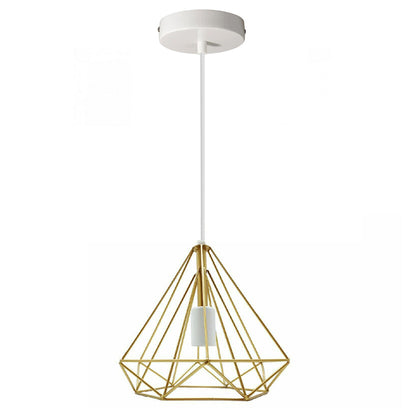 Geometric Diamond Cage Pendant Light – Coloured Holder & Cage, E27 - White, Geometric Cage Gold, Without Bulb