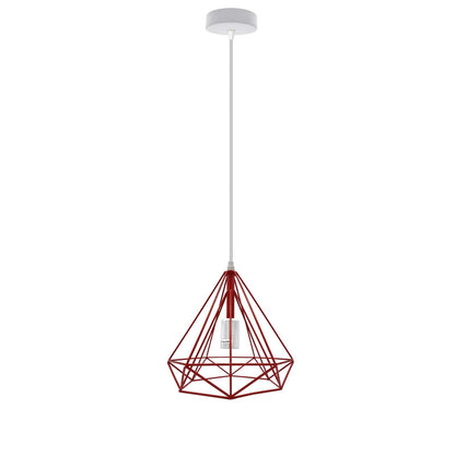 Geometric Diamond Cage Pendant Light – Coloured Holder & Cage, E27 - White, Geometric Cage Red, Without Bulb
