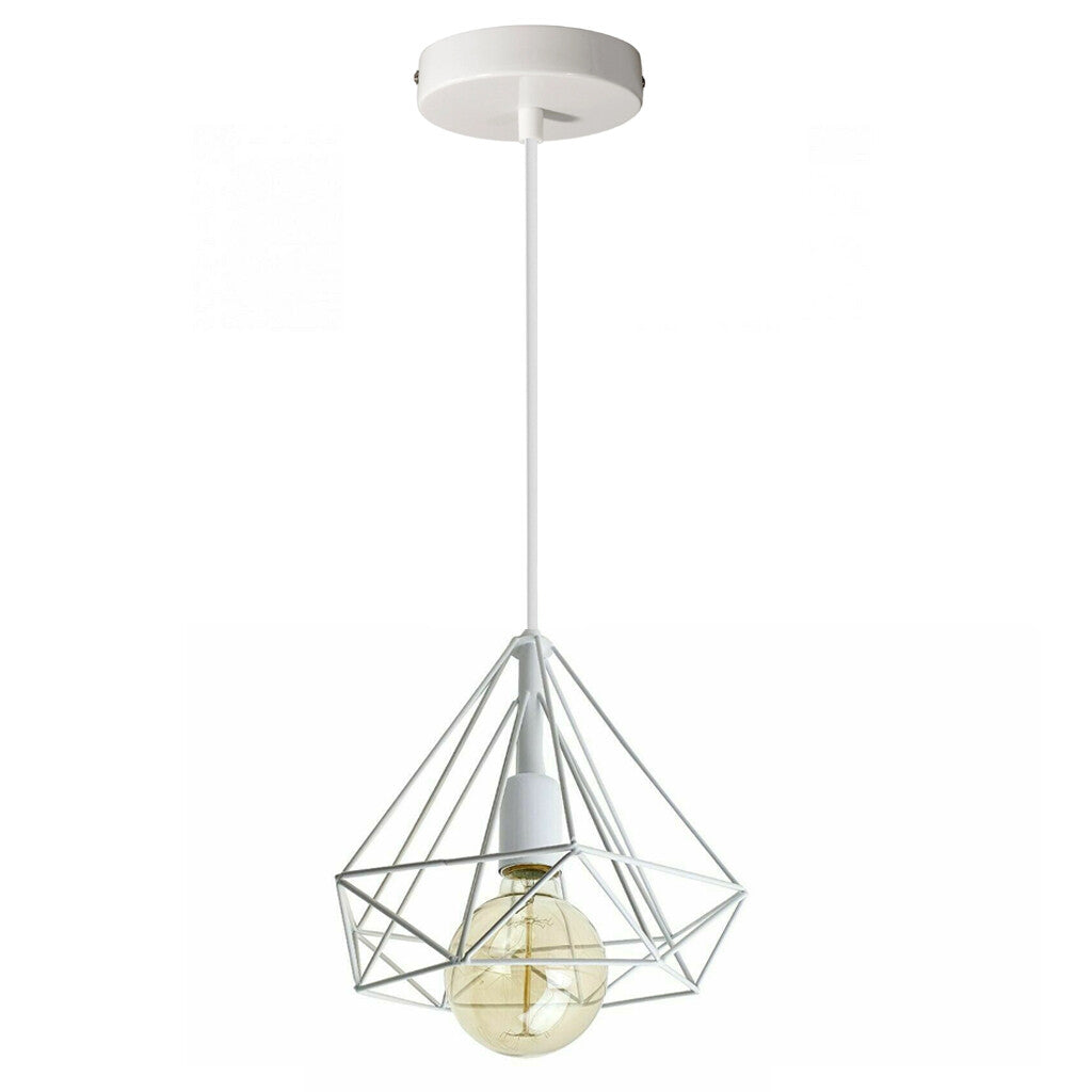 Geometric Diamond Cage Pendant Light – Coloured Holder & Cage, E27 - White, Geometric Cage White, Without Bulb
