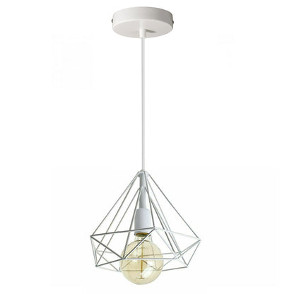 Geometric Diamond Cage Pendant Light – Coloured Holder & Cage, E27 - White, Geometric Cage White, Without Bulb