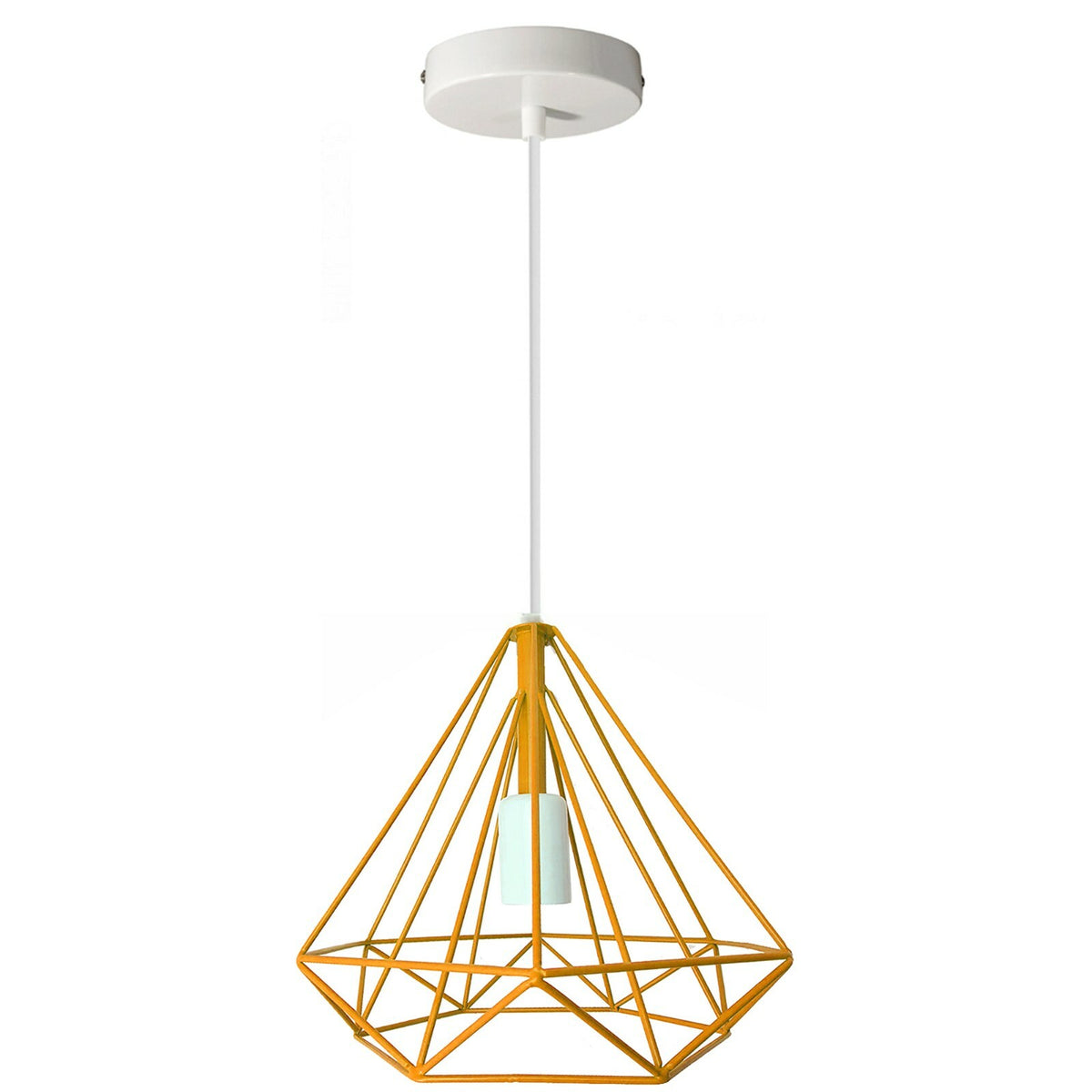 Geometric Diamond Cage Pendant Light – Coloured Holder & Cage, E27 - White, Geometric Cage Yellow, Without Bulb