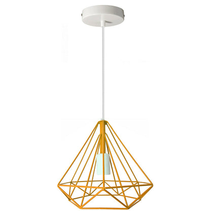 Geometric Diamond Cage Pendant Light – Coloured Holder & Cage, E27 - White, Geometric Cage Yellow, Without Bulb
