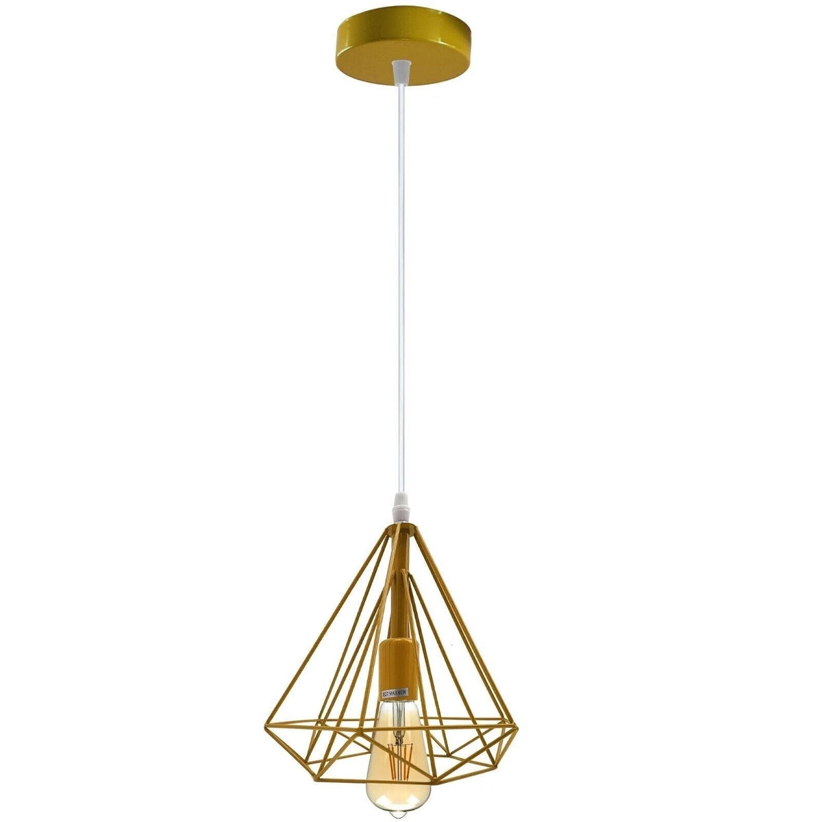 Geometric Diamond Cage Pendant Light – Coloured Holder & Cage, E27 - Yellow, Geometric Cage Yellow, Without Bulb