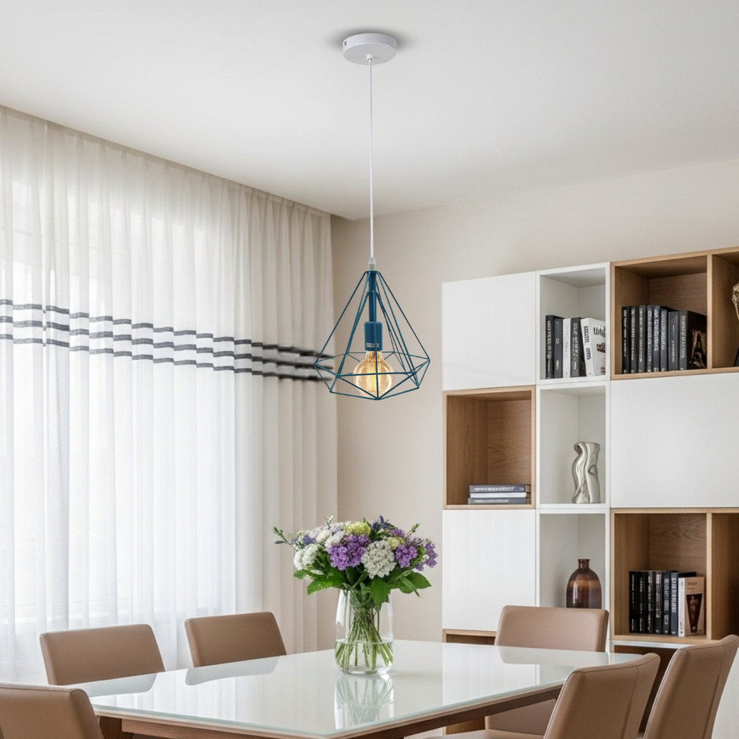 Geometric Diamond Cage Pendant Light – Coloured Holder & Cage, E27