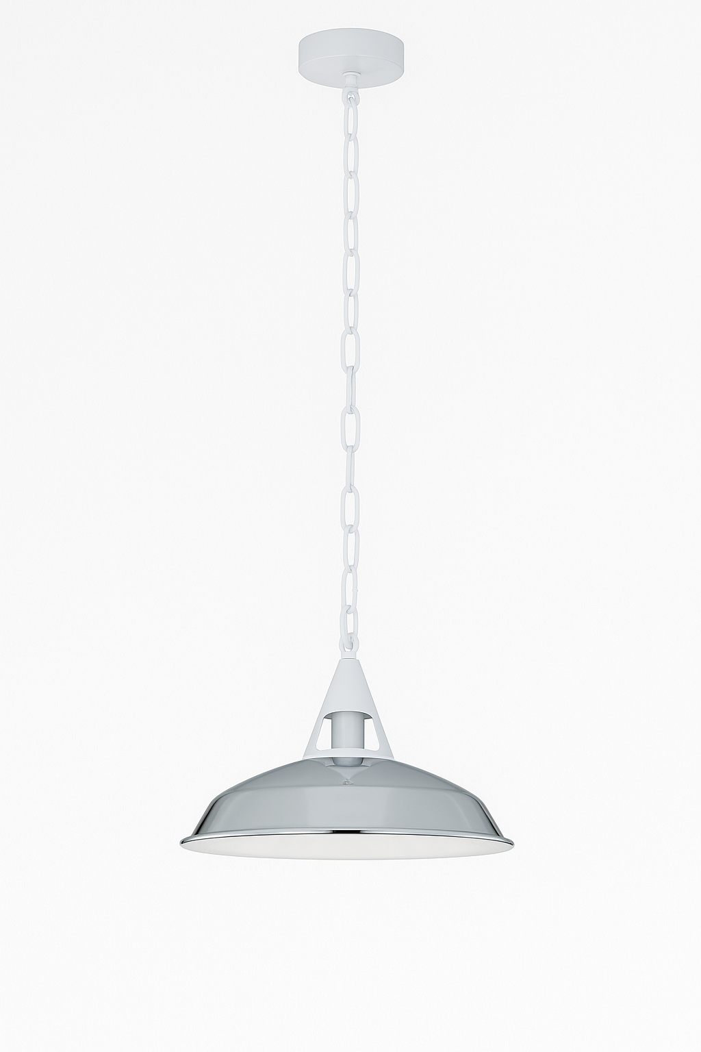 White Pendant Light – Barn or Curvy Shade, Optional Chain, E27 - White, Barn Slotted 30 cm Chrome, Chain, Without Bulb