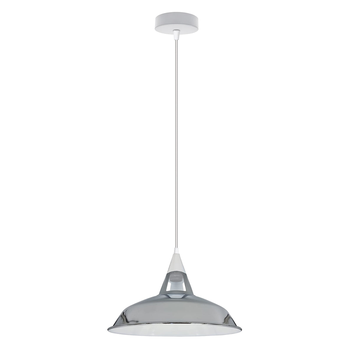 White Pendant Light – Barn or Curvy Shade, Optional Chain, E27 - White, Barn Slotted 30 cm Chrome, Without Bulb