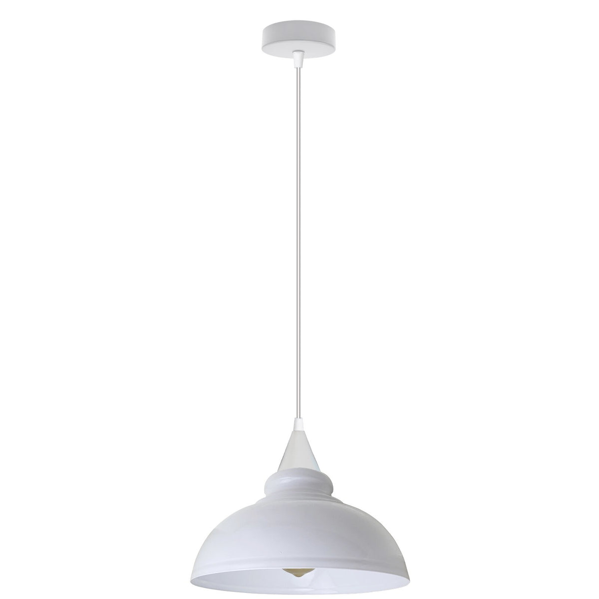 White Pendant Light – Barn or Curvy Shade, Optional Chain, E27 - White, Curvy 29 cm White, Without Bulb